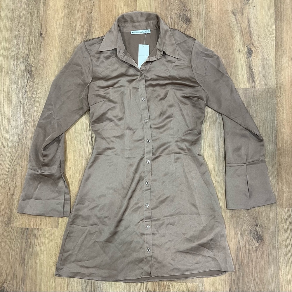 Abercrombie & Fitch Brown Button-Front Long Sleeve Shirt Dress